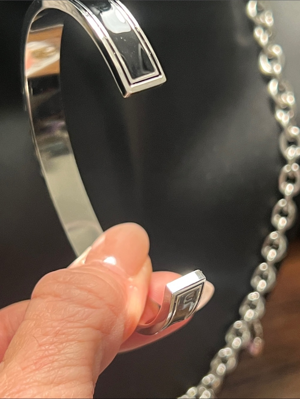 Up Cycled Silver-Tone Logo Cuff Bracelet - Polished Silver - Picture 4 of 9